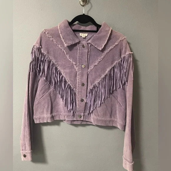 NWOT POL Corduroy Rhinestones Fringe Long Sleeve Purple Jacket. Size Small - Picture 1 of 9